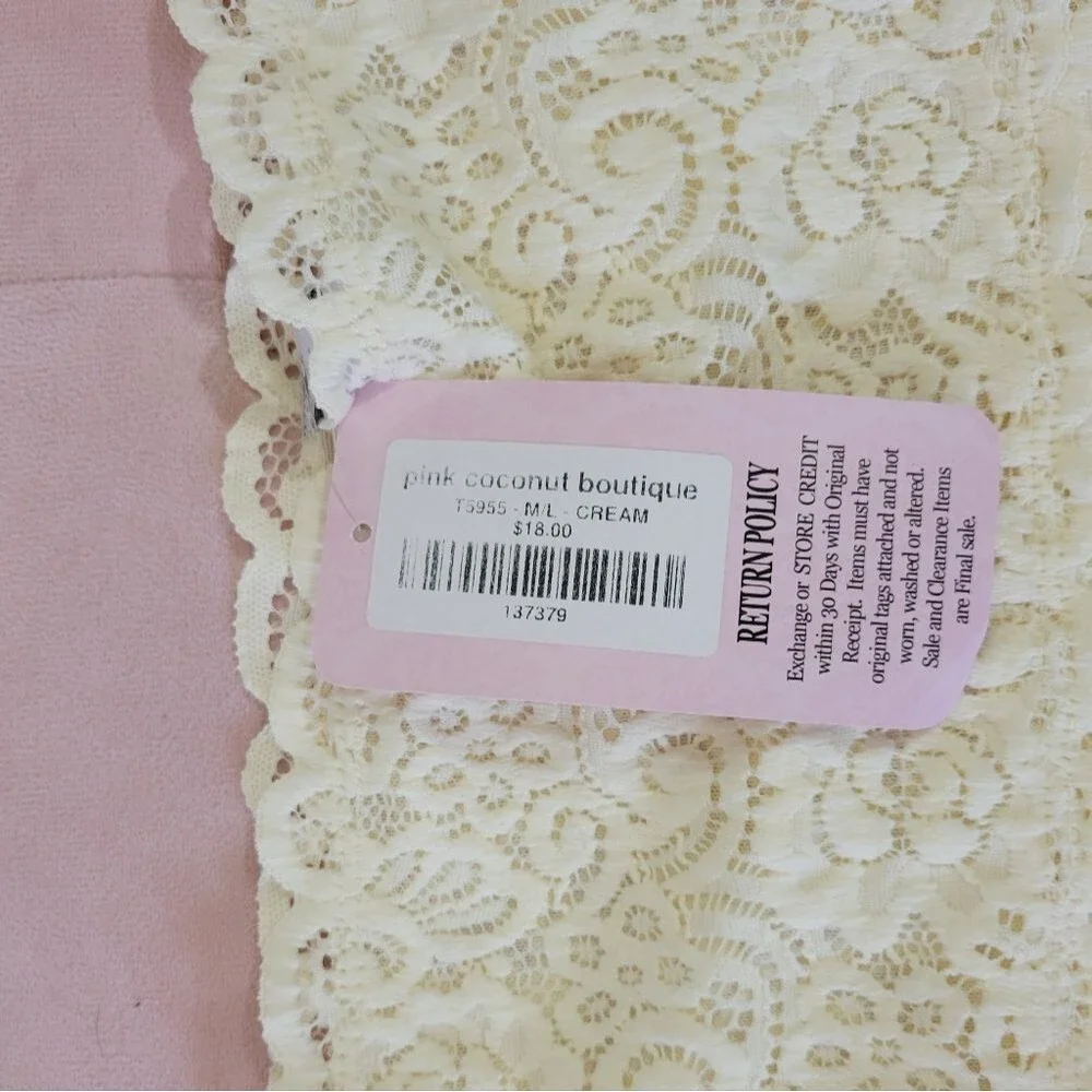 Boutique‎ Brand Wishlist Cream Lace Bandeau Bra Scallop Edge Size Medium / Large